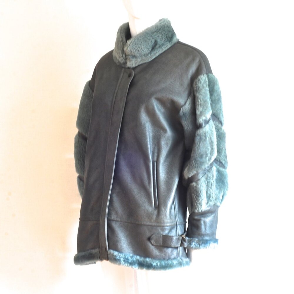 Jean Pecarel Paris 1970's Blue- Gray Leather & Shearling Coat